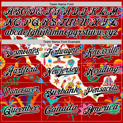 Custom Red Black-White 3D Mexico Map With Tropical Plant And Animal Authentic Baseball Jersey - Sky-Custom