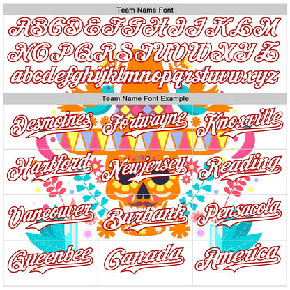 Custom White Red 3D Mexican Festival Flower Skull With Sombrero Cinco de Mayo Authentic Baseball Jersey - Sky-Custom