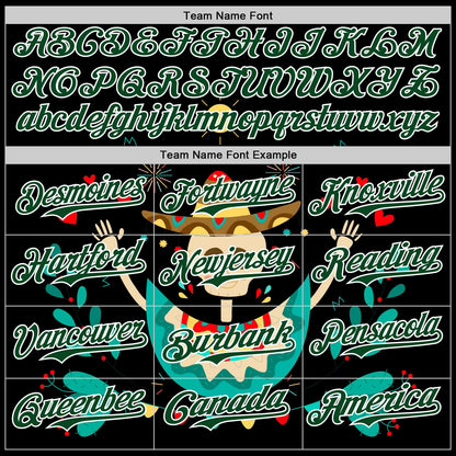 Custom Black Green-White 3D Mexican Festival Flower Skull With Sombrero Cinco de Mayo Authentic Baseball Jersey - Sky-Custom