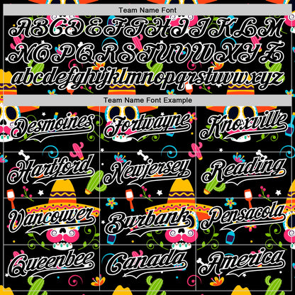 Custom Black White 3D Mexican Festival Flower Skull With Sombrero Cinco de Mayo Authentic Baseball Jersey - Sky-Custom