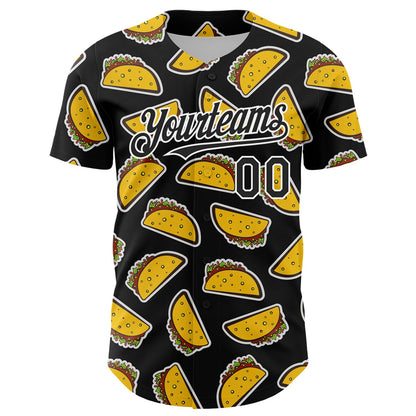Custom Black White 3D Mexican Festival Taco Cinco de Mayo Authentic Baseball Jersey - Sky-Custom