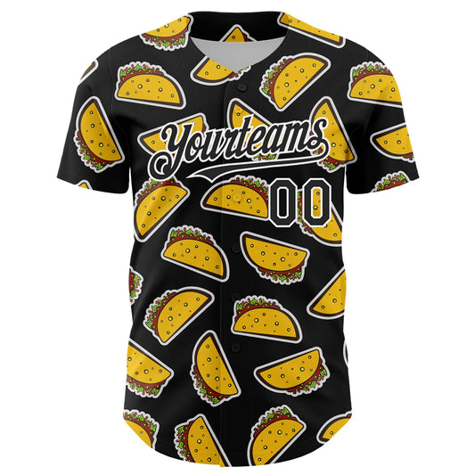 Custom Black White 3D Mexican Festival Taco Cinco de Mayo Authentic Baseball Jersey - Sky-Custom