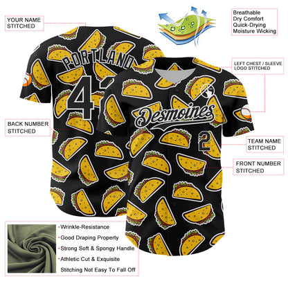 Custom Black White 3D Mexican Festival Taco Cinco de Mayo Authentic Baseball Jersey - Sky-Custom