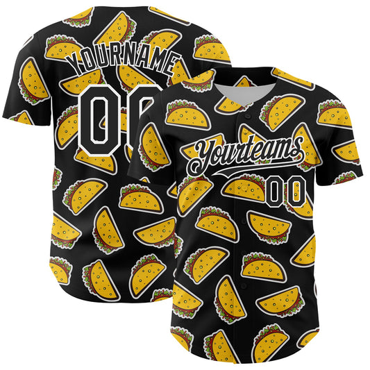 Custom Black White 3D Mexican Festival Taco Cinco de Mayo Authentic Baseball Jersey - Sky-Custom
