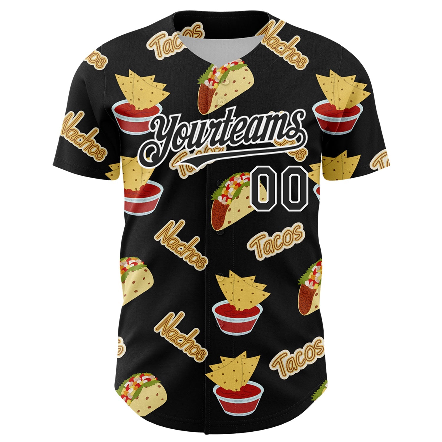 Custom Black White 3D Mexican Festival Nachos And Tacos Cinco de Mayo Authentic Baseball Jersey - Sky-Custom