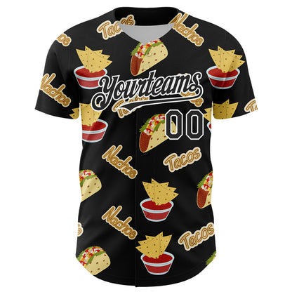 Custom Black White 3D Mexican Festival Nachos And Tacos Cinco de Mayo Authentic Baseball Jersey - Sky-Custom