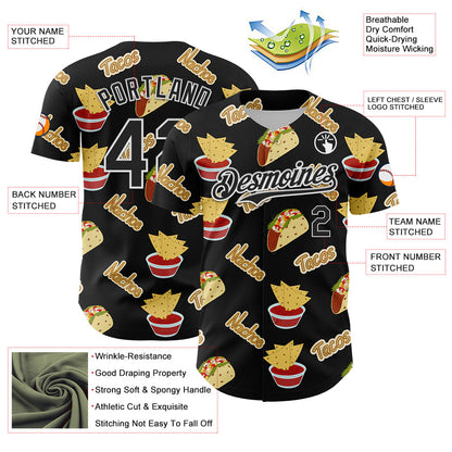 Custom Black White 3D Mexican Festival Nachos And Tacos Cinco de Mayo Authentic Baseball Jersey - Sky-Custom