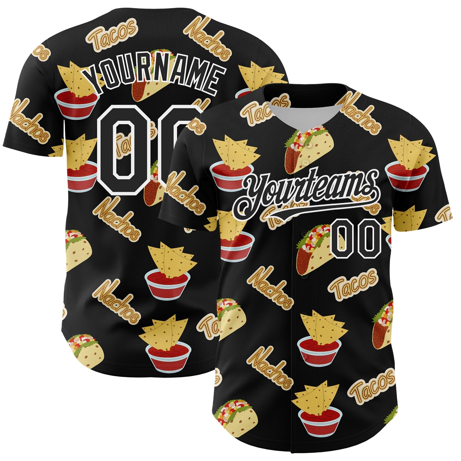 Custom Black White 3D Mexican Festival Nachos And Tacos Cinco de Mayo Authentic Baseball Jersey - Sky-Custom