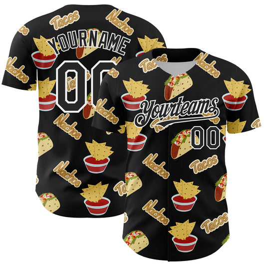 Custom Black White 3D Mexican Festival Nachos And Tacos Cinco de Mayo Authentic Baseball Jersey - Sky-Custom