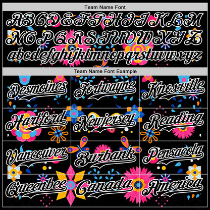 Custom Black White 3D Mexican Festival Flower Cinco de Mayo Authentic Baseball Jersey - Sky-Custom