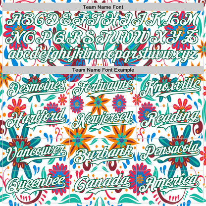 Custom White Kelly Green 3D Mexican Festival Flower Cinco de Mayo Authentic Baseball Jersey - Sky-Custom