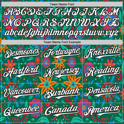 Custom Kelly Green White-Black 3D Mexican Festival Flower Cinco de Mayo Authentic Baseball Jersey - Sky-Custom