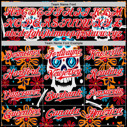 Custom Kelly Green Fire Red-White 3D Mexican Festival Flower And Skull Cinco de Mayo Authentic Baseball Jersey - Sky-Custom