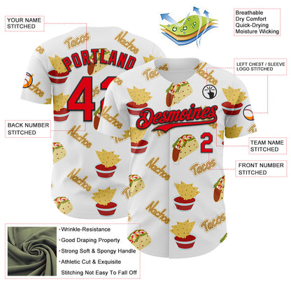 Custom White Fire Red-Black 3D Mexican Festival Taco Cinco de Mayo Authentic Baseball Jersey - Sky-Custom