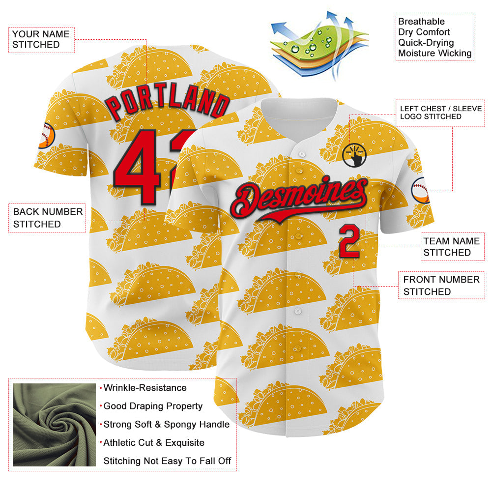 Custom White Fire Red-Black 3D Mexican Festival Nachos And Tacos Cinco de Mayo Authentic Baseball Jersey - Sky-Custom