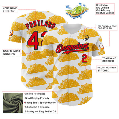 Custom White Fire Red-Black 3D Mexican Festival Nachos And Tacos Cinco de Mayo Authentic Baseball Jersey - Sky-Custom
