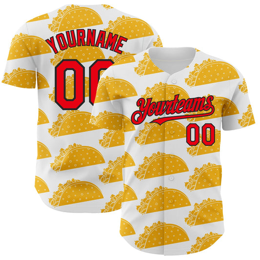 Custom White Fire Red-Black 3D Mexican Festival Nachos And Tacos Cinco de Mayo Authentic Baseball Jersey - Sky-Custom