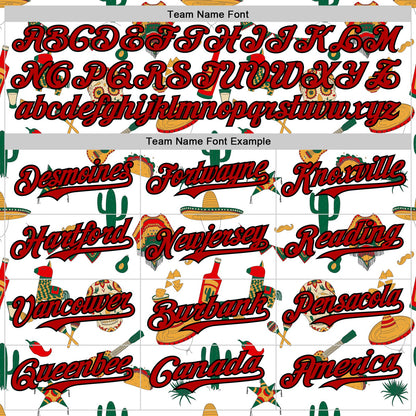 Custom White Red-Black 3D Mexican Festival Cactus Skull Sombrero Cinco de Mayo Authentic Baseball Jersey - Sky-Custom