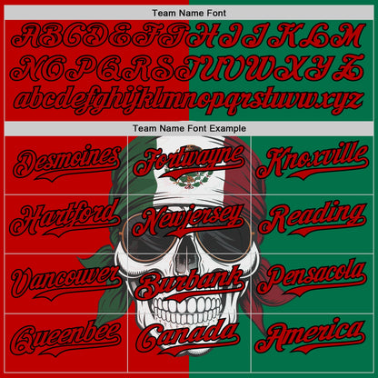 Custom Green Red-Black 3D Mexican Flag Skull Authentic Baseball Jersey - Sky-Custom