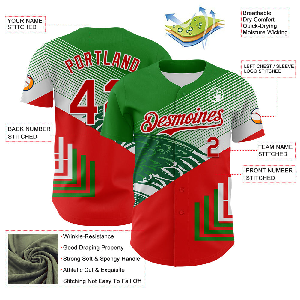 Custom Green Red-White 3D Mexico Authentic Baseball Jersey - Sky-Custom