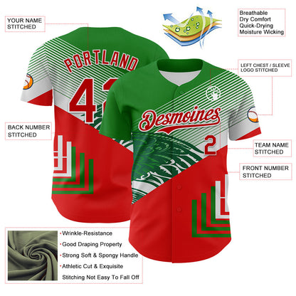 Custom Green Red-White 3D Mexico Authentic Baseball Jersey - Sky-Custom