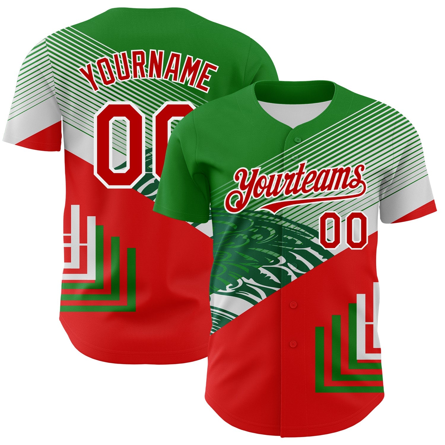 Custom Green Red-White 3D Mexico Authentic Baseball Jersey - Sky-Custom