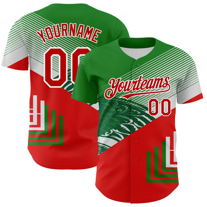 Custom Green Red-White 3D Mexico Authentic Baseball Jersey - Sky-Custom