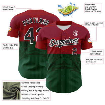 Custom Cardinal Black-Kelly Green 3D Mexico Authentic Baseball Jersey - Sky-Custom