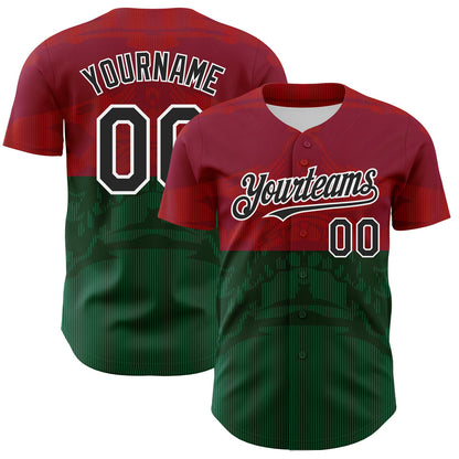 Custom Cardinal Black-Kelly Green 3D Mexico Authentic Baseball Jersey - Sky-Custom
