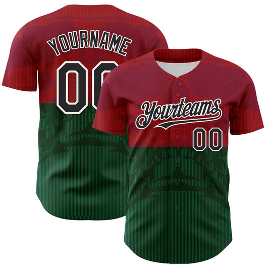 Custom Cardinal Black-Kelly Green 3D Mexico Authentic Baseball Jersey - Sky-Custom
