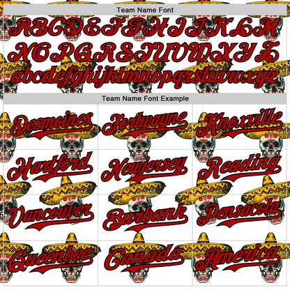 Custom White Red-Black 3D Mexican Festival Skull With Sombrero Cinco de Mayo Authentic Baseball Jersey - Sky-Custom
