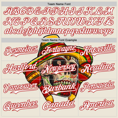 Custom Cream White-Red 3D Mexican Festival Skull With Sombrero Cinco de Mayo Authentic Baseball Jersey - Sky-Custom