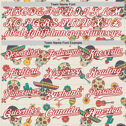 Custom Cream White-Red 3D Mexican Festival Cactus Skull With Sombrero Cinco de Mayo Authentic Baseball Jersey - Sky-Custom