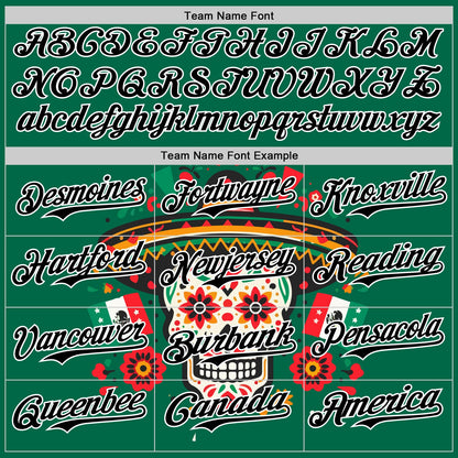 Custom Kelly Green Black-White 3D Mexican Festival Flag Skull With Sombrero Cinco de Mayo Authentic Baseball Jersey - Sky-Custom