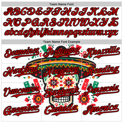 Custom White Red-Black 3D Mexican Festival Flag Skull With Sombrero Cinco de Mayo Authentic Baseball Jersey - Sky-Custom
