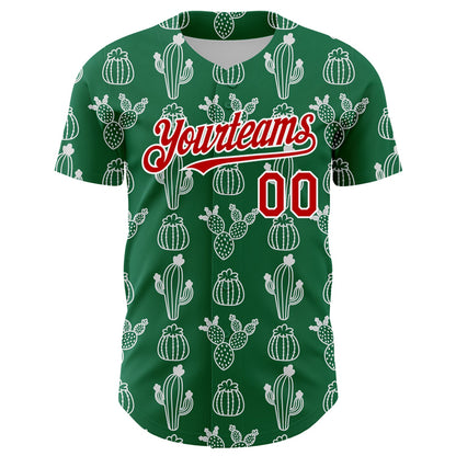 Custom Kelly Green Red-White 3D Mexican Cactus Authentic Baseball Jersey - Sky-Custom