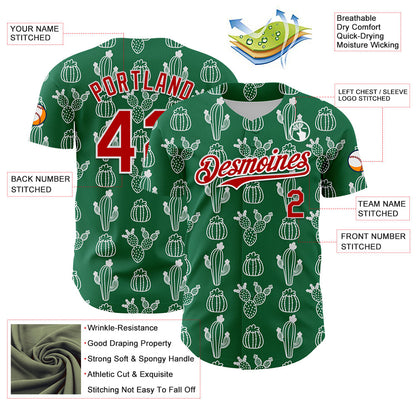 Custom Kelly Green Red-White 3D Mexican Cactus Authentic Baseball Jersey - Sky-Custom