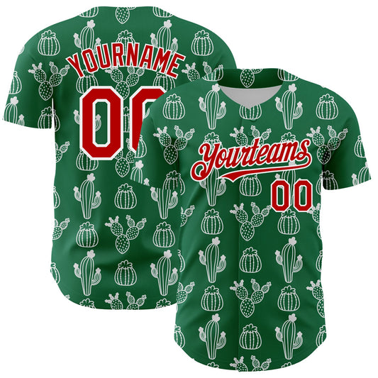 Custom Kelly Green Red-White 3D Mexican Cactus Authentic Baseball Jersey - Sky-Custom
