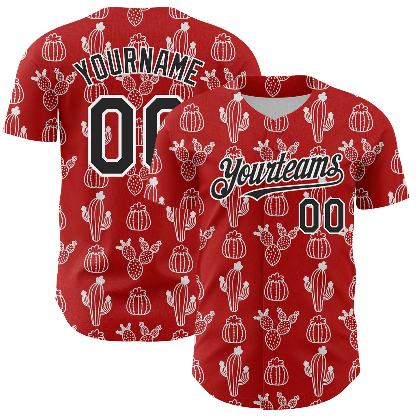 Custom Red Black-White 3D Mexican Cactus Authentic Baseball Jersey - Sky-Custom