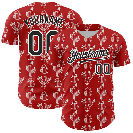 Custom Red Black-White 3D Mexican Cactus Authentic Baseball Jersey - Sky-Custom