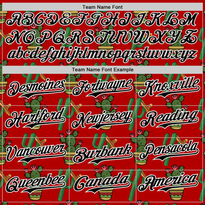 Custom Red Black-White 3D Mexican Cactus Authentic Baseball Jersey - Sky-Custom