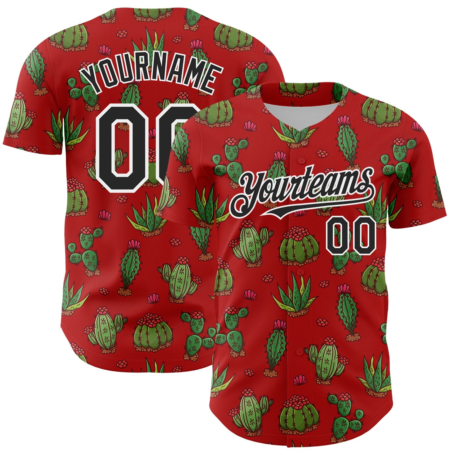Custom Red Black-White 3D Mexican Cactus Authentic Baseball Jersey - Sky-Custom
