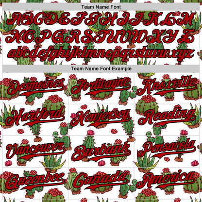 Custom White Red-Black 3D Mexican Cactus Authentic Baseball Jersey - Sky-Custom