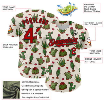 Custom Cream Red-Black 3D Mexican Cactus Authentic Baseball Jersey - Sky-Custom