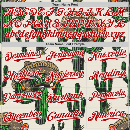 Custom Cream Red-White 3D Mexican Cactus Authentic Baseball Jersey - Sky-Custom