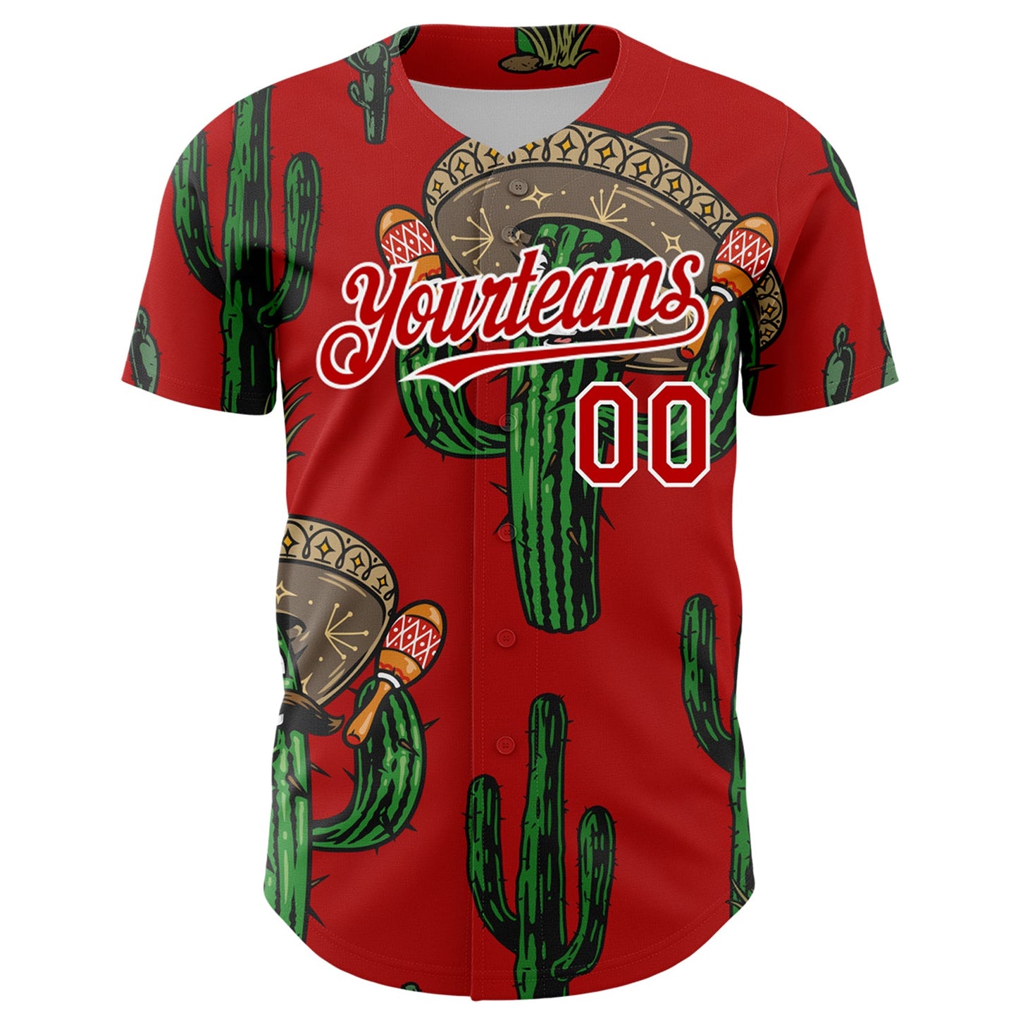 Custom Red White 3D Mexican Cactus Authentic Baseball Jersey - Sky-Custom