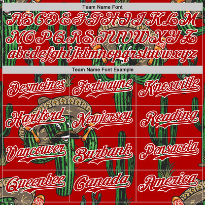 Custom Red White 3D Mexican Cactus Authentic Baseball Jersey - Sky-Custom