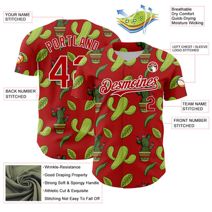 Custom Red White 3D Mexican Cactus Authentic Baseball Jersey - Sky-Custom