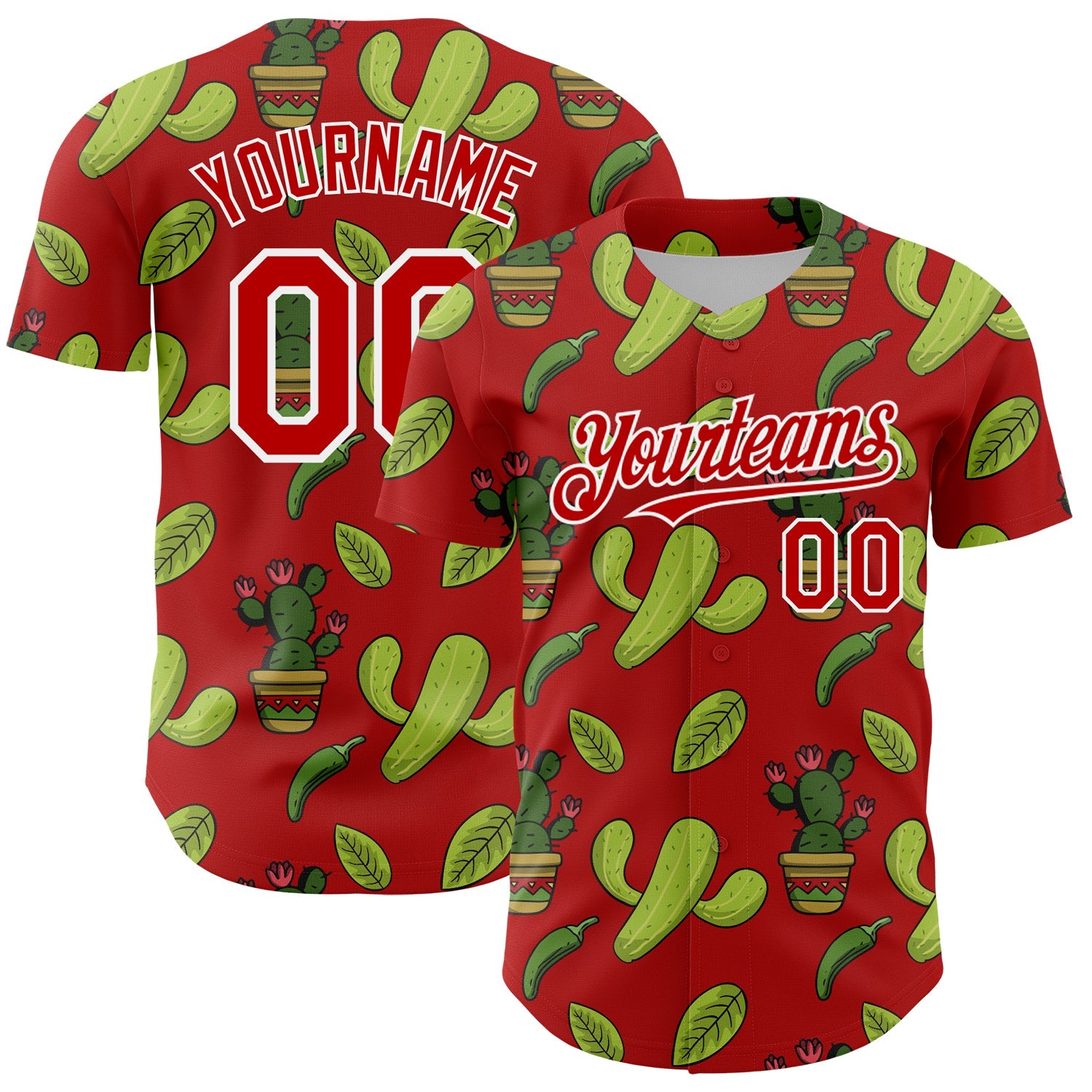 Custom Red White 3D Mexican Cactus Authentic Baseball Jersey - Sky-Custom