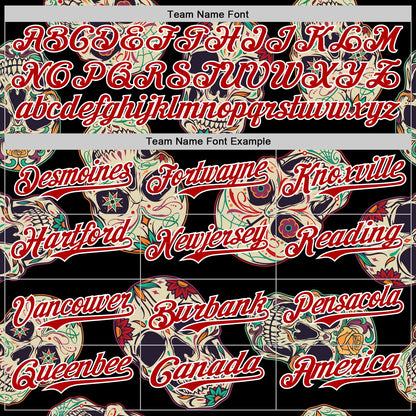 Custom Black Red-White 3D Mexican Skull Authentic Baseball Jersey - Sky-Custom